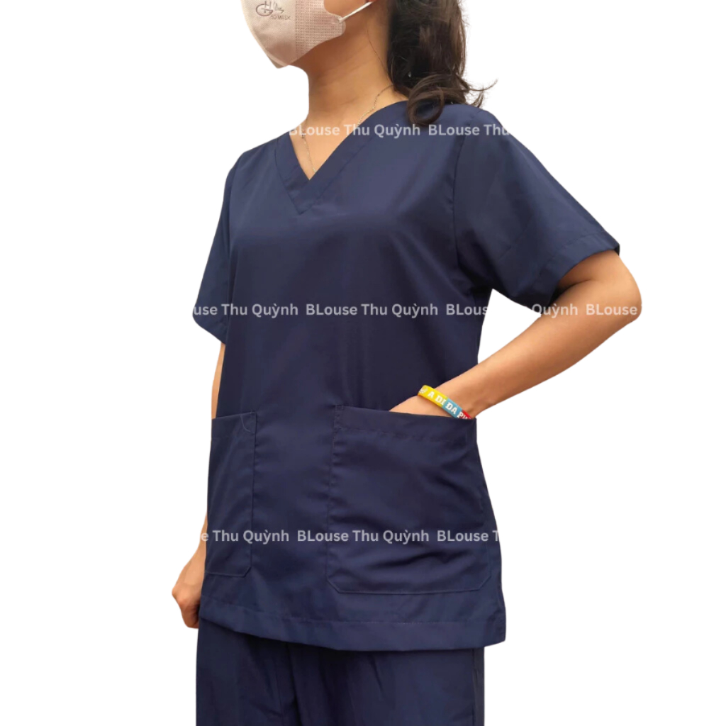 Đồng phục Spa,y tế,Bộ scrubs Bác sĩ,phòng khám,bệnh viện,áo phẫu thuật VẢI LON NHẬT màu xanh than