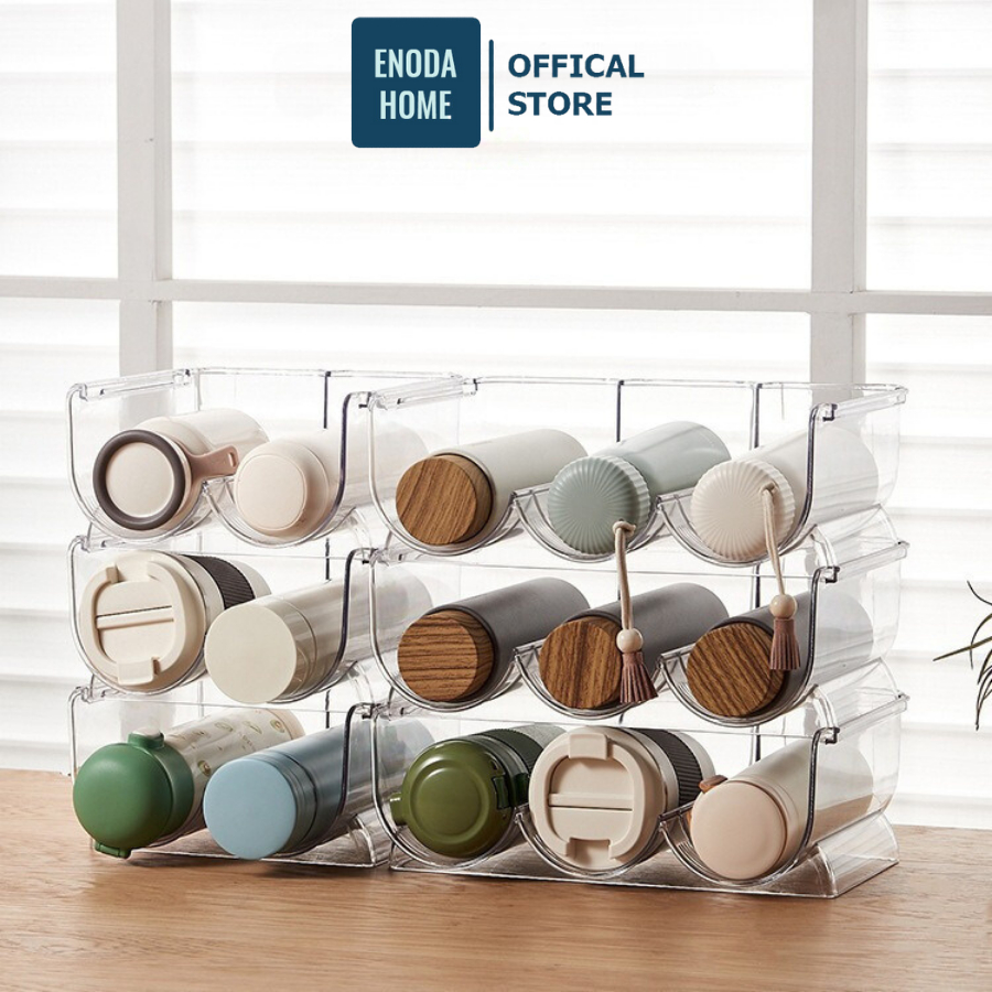 Khay Đựng Bình Nước Trong Suốt ENODA HOME, Khay Nhựa Tiện Lợi Trưng Bày Cốc, Bình Giữ Nhiệt KhayN002