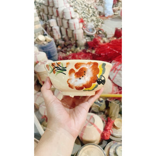 Tô Gốm Vẽ gà Trống/Hoa Nâu/Chỉ Xanh/Phết Xanh/Cá Rồng Nam Bộ Bụng Bự Đường Kính 14cm Men Đẹp - Gốm Xưa Lái