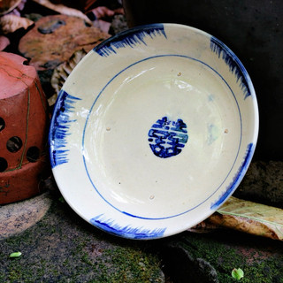 Dĩa Phết Xanh Nam Bộ Lòng Sâu (Ảo Phết) Size Đại Đường Kính 20cm - Gốm Xưa - Gốm Cho Người Hoài Niệm - Gốm Lái Thiêu