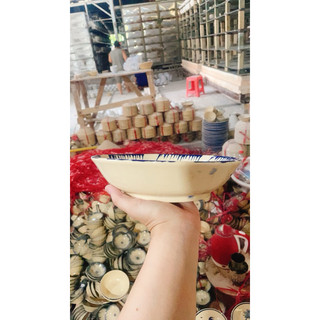 Dĩa Phết Xanh Nam Bộ Lòng Sâu (Ảo Phết) Size Đại Đường Kính 20cm - Gốm Xưa - Gốm Cho Người Hoài Niệm - Gốm Lái Thiêu
