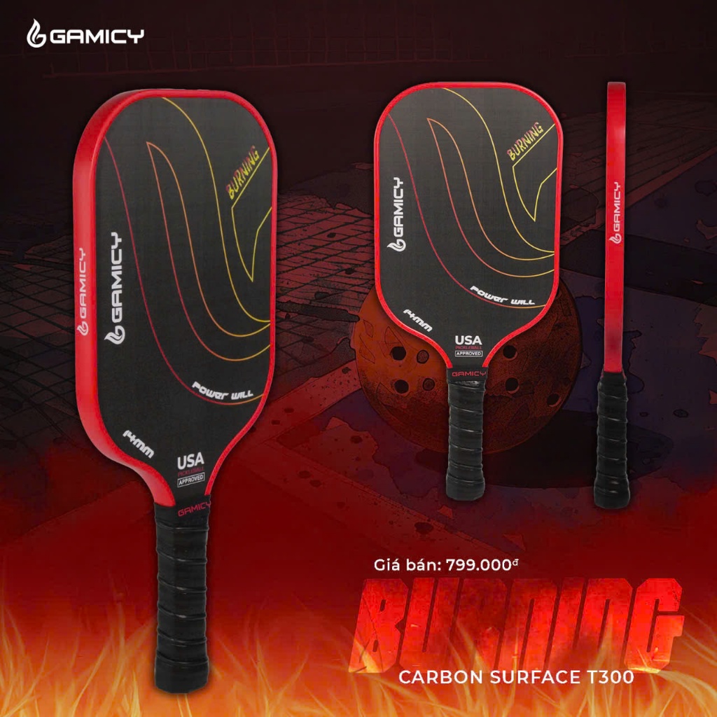 Vợt Pickleball Kaiwin + Gamicy 100% sợi carbon T300 T700, bề mặt vợt nhám đạt tiêu chuẩn thi đấu