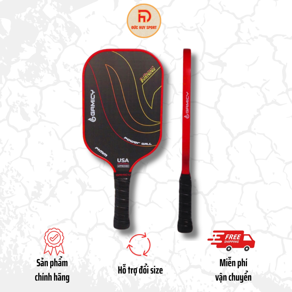 Vợt Pickleball Kaiwin + Gamicy 100% sợi carbon T300 T700, bề mặt vợt nhám đạt tiêu chuẩn thi đấu