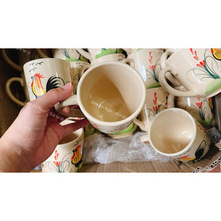 Ly Gốm Vẽ Gà Trống Xưa Có / Ko Quai Đáy Bầu 385ml Có Nắp Hoặc Ko - Hàng Cao Cấp - Gốm Lái Thiêu Xưa Cho Người Hoài Niệm