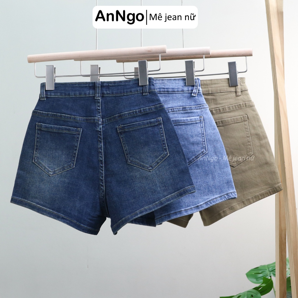 (Co giãn) Quần short jean nữ co giãn lai kiểu chất jean cotton dày dặn Anngo - AT488