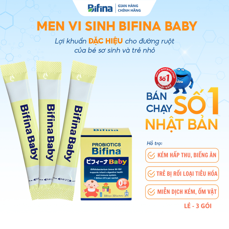 Ảnh Men vi sinh Bifina Baby Nhật Bản - Lẻ 3 gói (không có hộp)-Lợi khuẩn chiến binh cho trẻ sơ sinh Viêm da cơ địa, chàm sữa 1