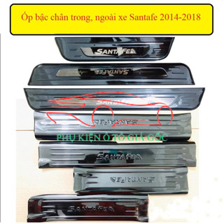 Ốp bậc cửa, nẹp bước chân trong, ngoài xe Hyundai Santafe 2014-2018 - Titan cao cấp