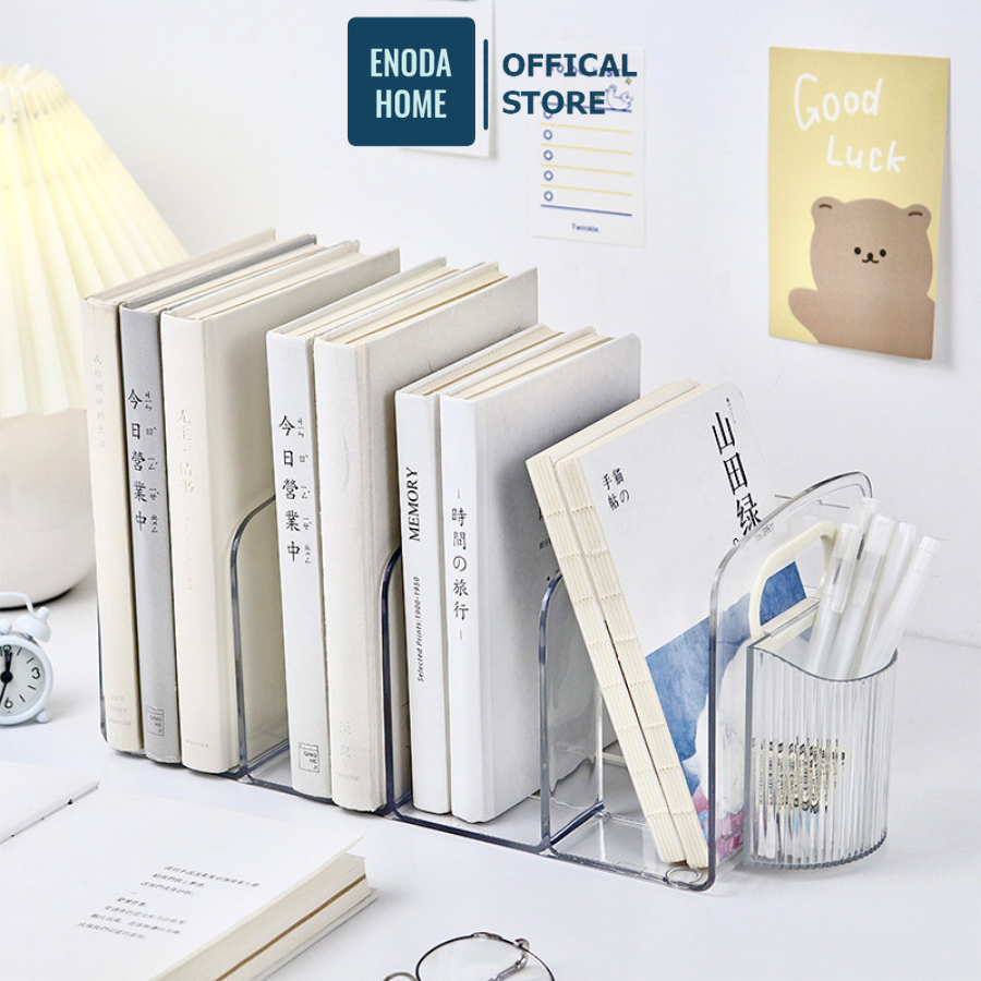 Giá Đựng Sách Để Bàn Trong Suốt ENODA HOME, Kệ Nhựa Chia Ngăn Đựng Đồ Đa Năng Q074