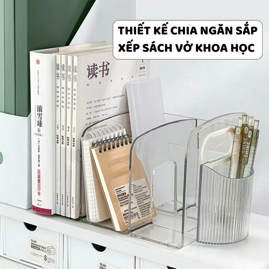 Giá Đựng Sách Để Bàn Trong Suốt ENODA HOME, Kệ Nhựa Chia Ngăn Đựng Đồ Đa Năng Q074