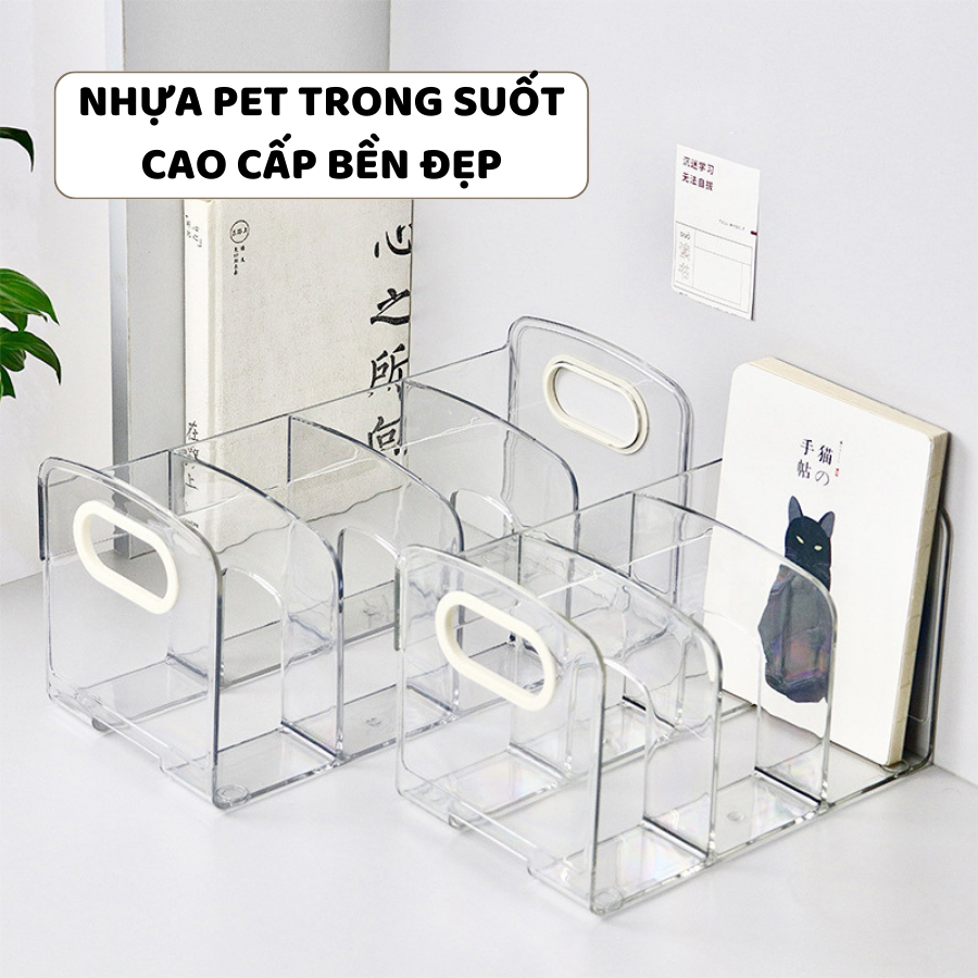 Giá Đựng Sách Để Bàn Trong Suốt ENODA HOME, Kệ Nhựa Chia Ngăn Đựng Đồ Đa Năng Q074