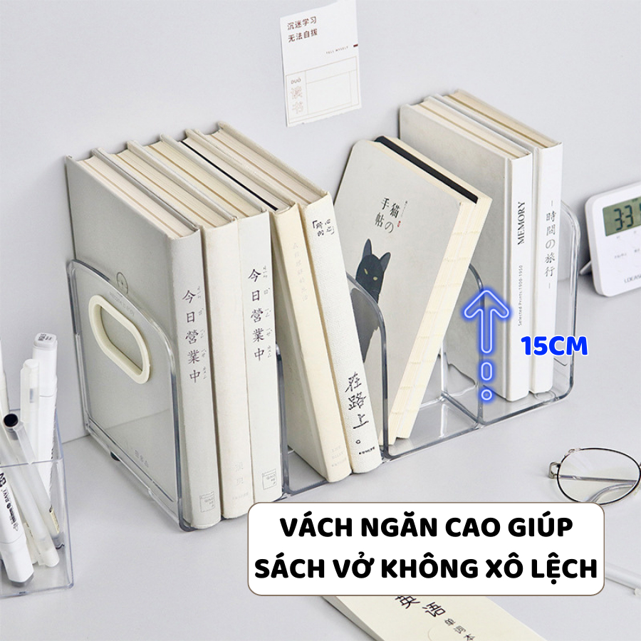 Giá Đựng Sách Để Bàn Trong Suốt ENODA HOME, Kệ Nhựa Chia Ngăn Đựng Đồ Đa Năng Q074
