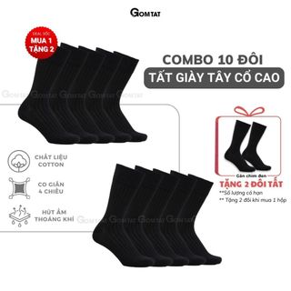 Hộp 10 đôi vớ nam cổ cao công sở GOMTAT mẫu gân chìm màu đen, chất liệu cotton, thoáng mát - GOM-TAYGANCHIM-DEN-CB10