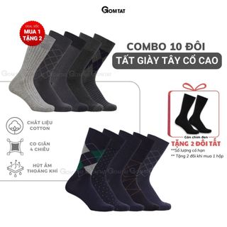 Hộp 10 đôi tất cổ cao công sở nam GOMTAT màu xám và xanh, chất liệu cotton, khử mùi thoáng khí - GOM-MIX18-CB10