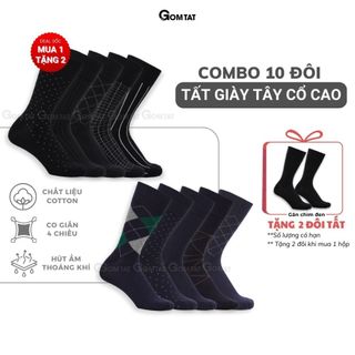 Hộp 10 đôi tất nam đi giày tây GOMTAT màu xanh và đen, vớ công sở nam cổ cao chất liệu cotton cao cấp - GOM-MIX17-CB10