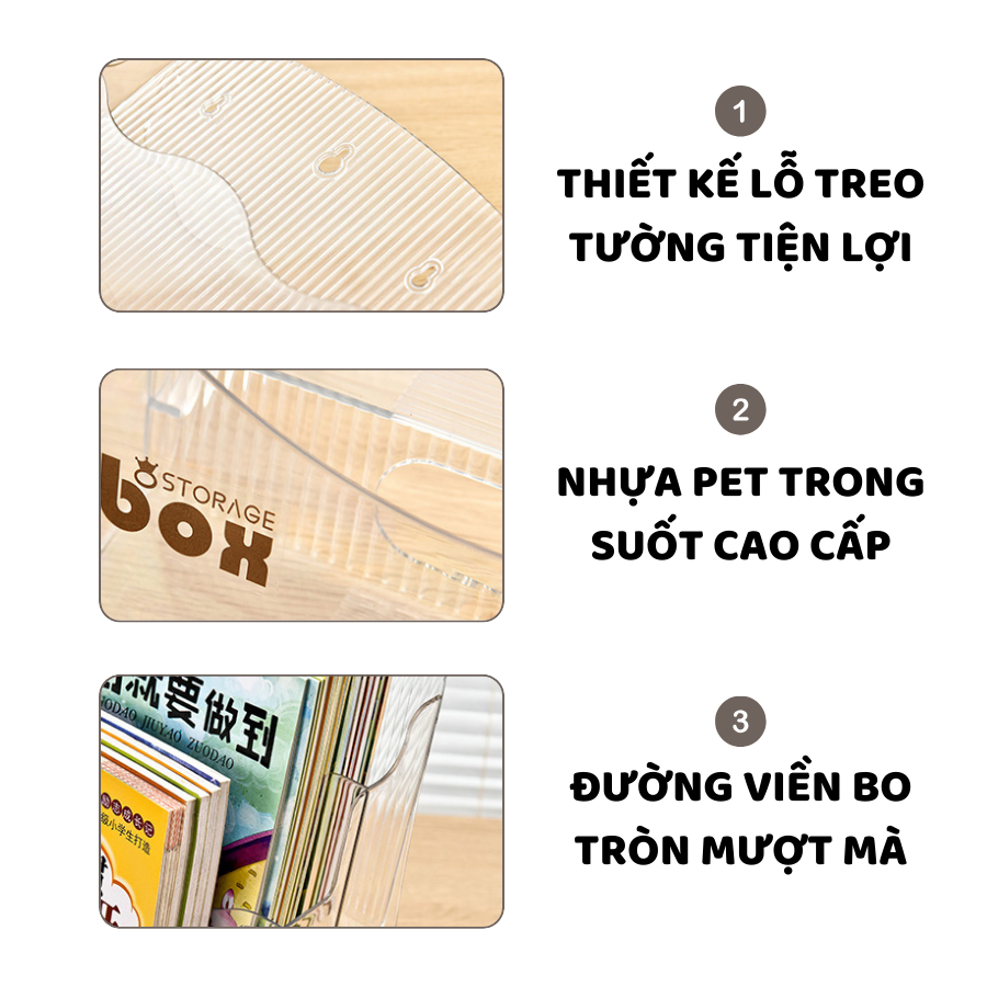 Kệ Trong Suốt Trưng Bày Sách Báo ENODA HOME, Giá Đựng Sách Vở Decor Bàn Học Q072