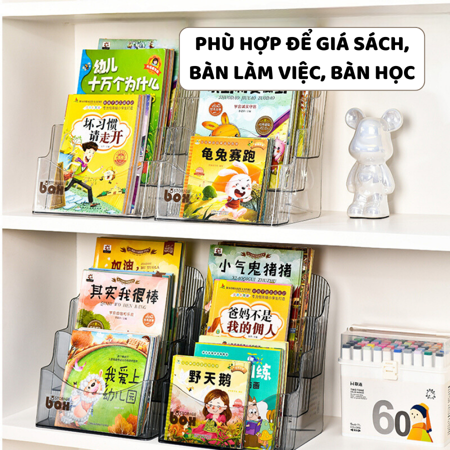 Kệ Trong Suốt Trưng Bày Sách Báo ENODA HOME, Giá Đựng Sách Vở Decor Bàn Học Q072