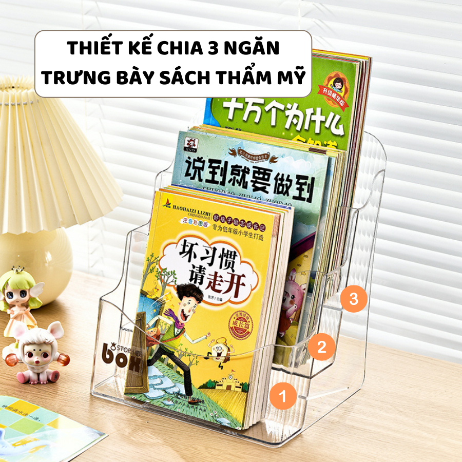 Kệ Trong Suốt Trưng Bày Sách Báo ENODA HOME, Giá Đựng Sách Vở Decor Bàn Học Q072