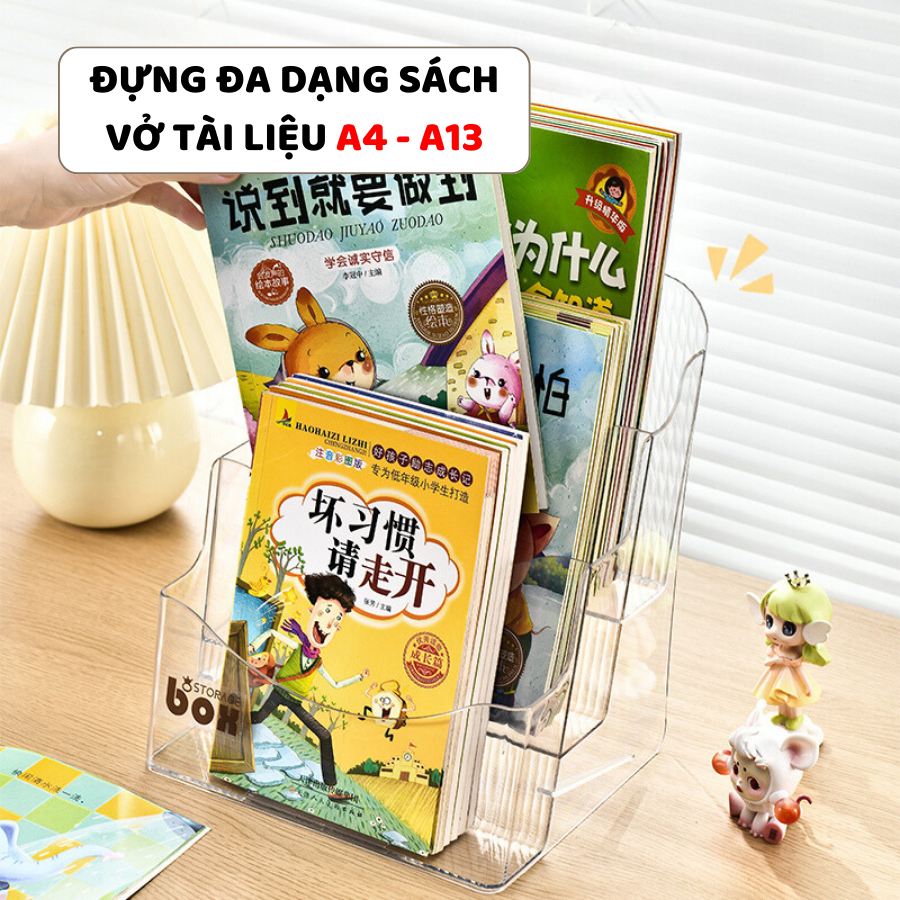 Kệ Trong Suốt Trưng Bày Sách Báo ENODA HOME, Giá Đựng Sách Vở Decor Bàn Học Q072