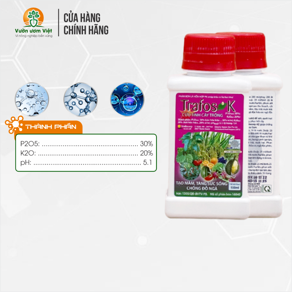 Phân bón Trafos K - tái tạo rễ, nuôi dưỡng hoa, lá xanh dày, chống vàng lá hiệu quả - 100ml
