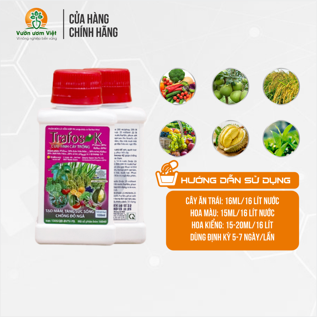 Phân bón Trafos K - tái tạo rễ, nuôi dưỡng hoa, lá xanh dày, chống vàng lá hiệu quả - 100ml