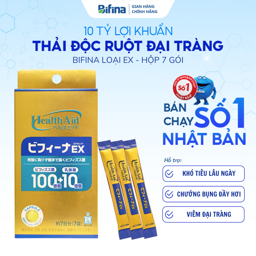 Ảnh Men tiêu hóa Bifina Nhật Bản, Loại EX 7 gói - Hỗ trợ giảm rối loạn tiêu hóa cho người uống kháng sinh 1