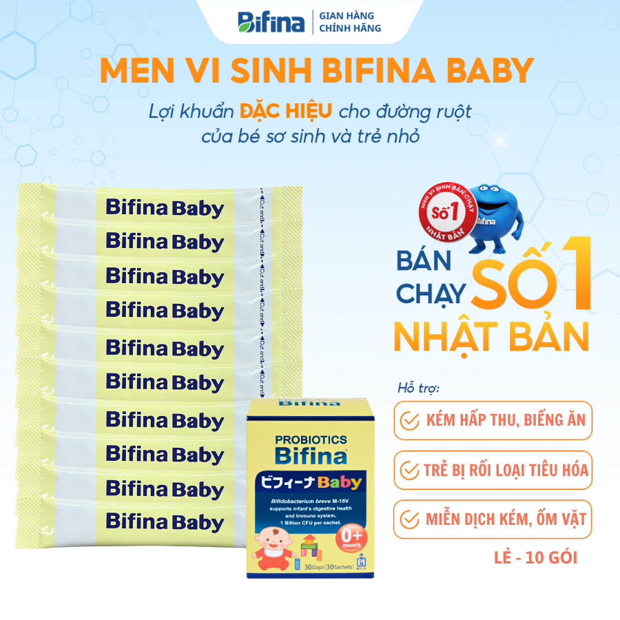 Ảnh Men vi sinh Bifina Baby Nhật Bản - Lẻ 10 và 15 gói (không có hộp)- Hỗ trợ bé ăn ngon, hấp thu tốt, hết táo bón 1