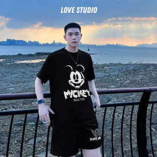 Set đồ Bộ Thể Thao Nam Nữ Mặc Mùa Hè Cực Mát cotton 100% họa tiết MICKEY áo thun quần short đùi trẻ trung [A235]