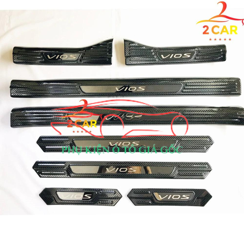 Ốp bậc cửa, nẹp bước chân trong, ngoài xe Toyota Vios 2019 - 2022, 2023, 2024 vân carbon cao cấp