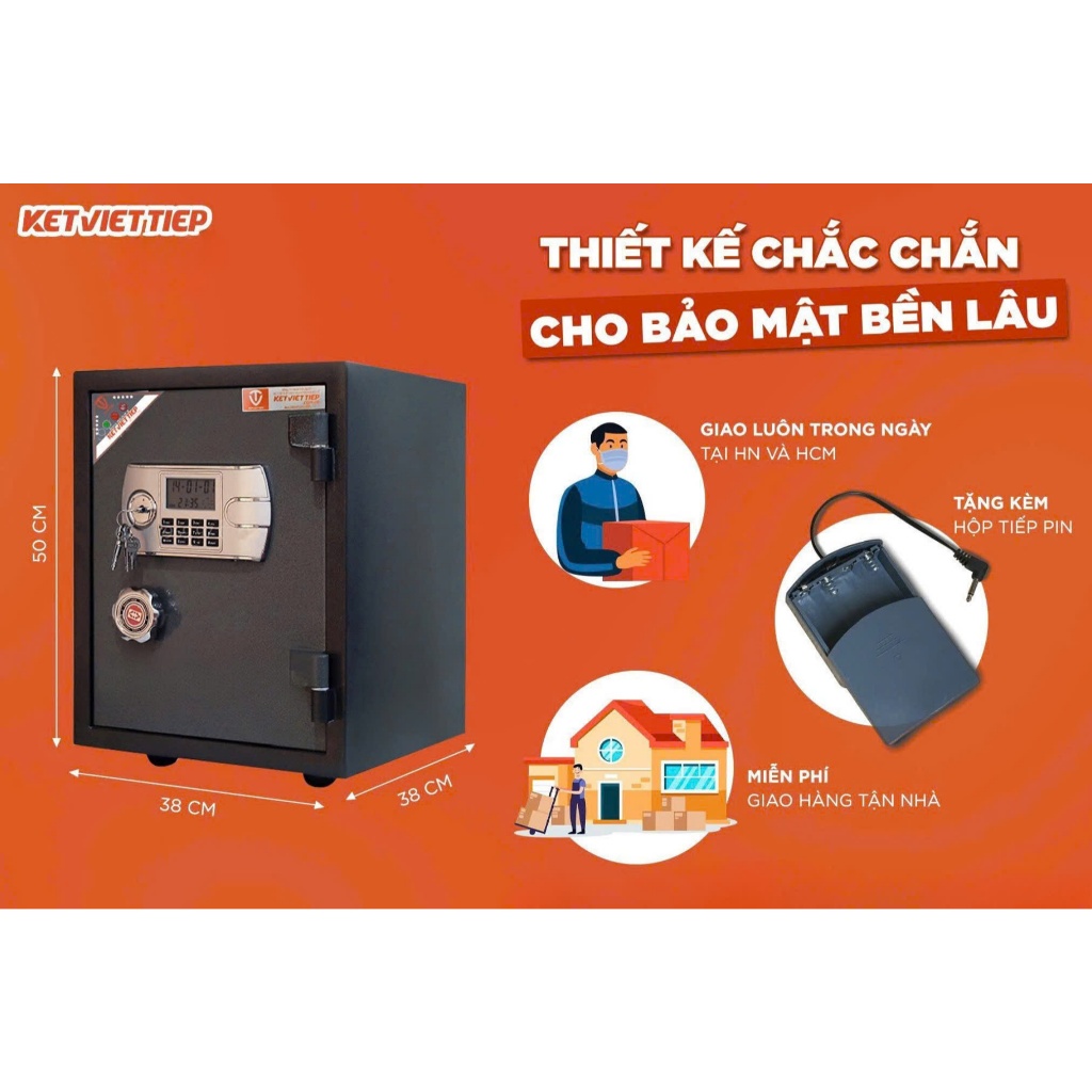 [HÀNG CHÍNH HÃNG] Két Sắt Việt Tiệp Điện Tử, Chống Cháy, Chống Phá KVT62DT