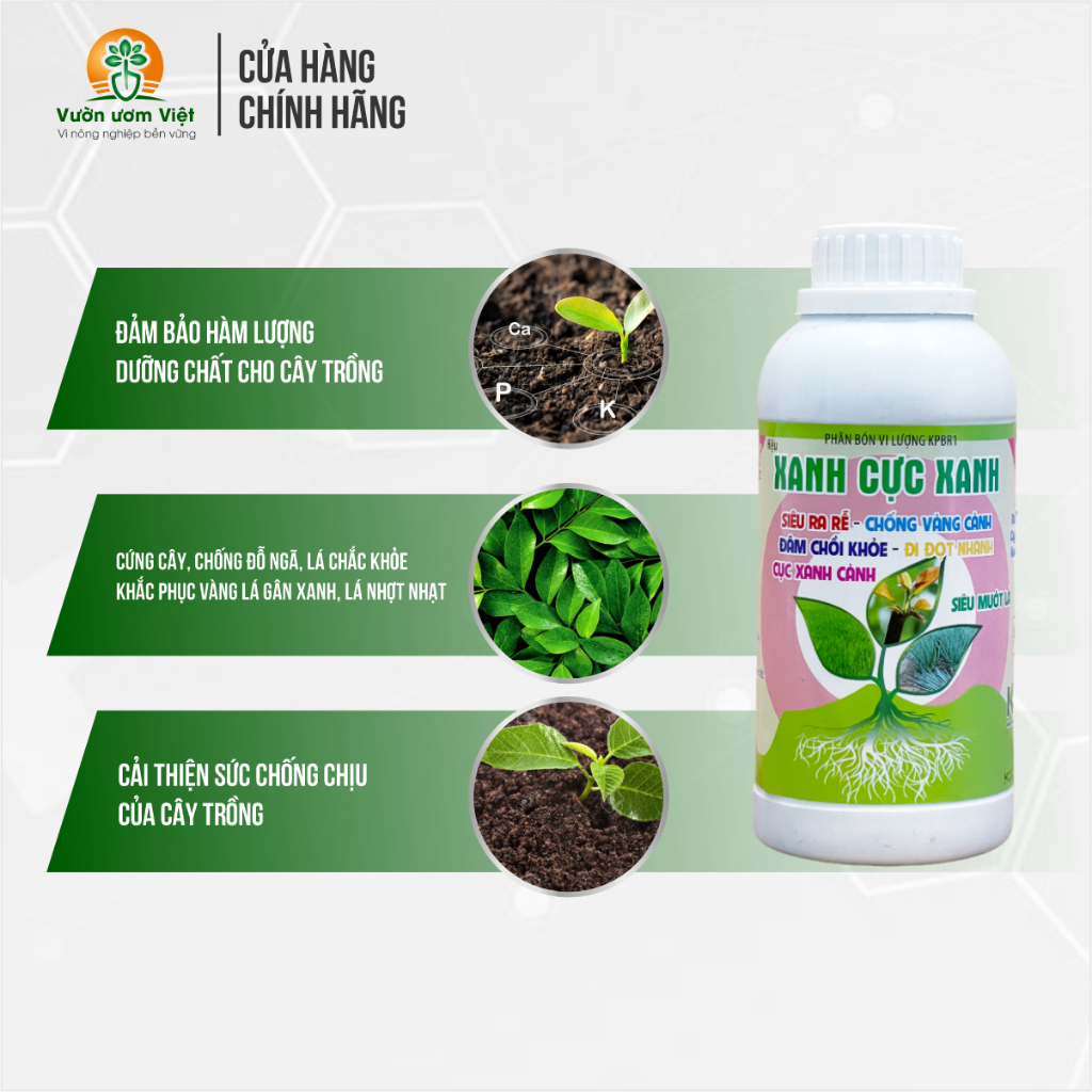 Phân bón lá Xanh Cực Xanh - dưỡng bộ lá xanh mướt, chống vàng lá, giúp lá đẹp màu, tươi tốt - 500ml