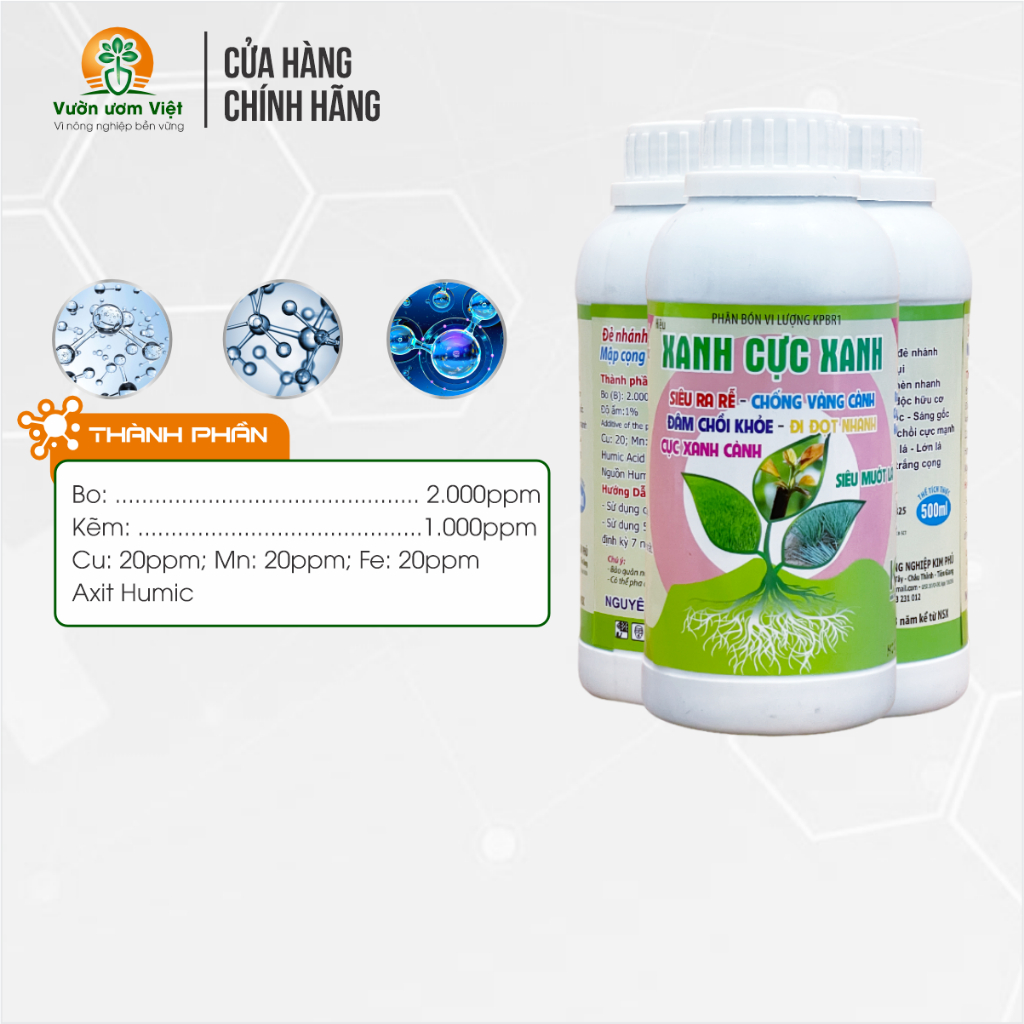 Phân bón lá Xanh Cực Xanh - dưỡng bộ lá xanh mướt, chống vàng lá, giúp lá đẹp màu, tươi tốt - 500ml