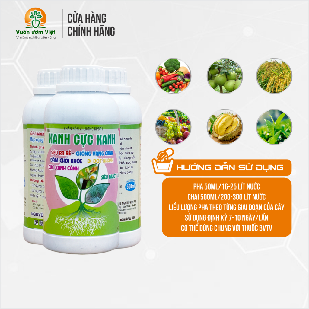Phân bón lá Xanh Cực Xanh - dưỡng bộ lá xanh mướt, chống vàng lá, giúp lá đẹp màu, tươi tốt - 500ml