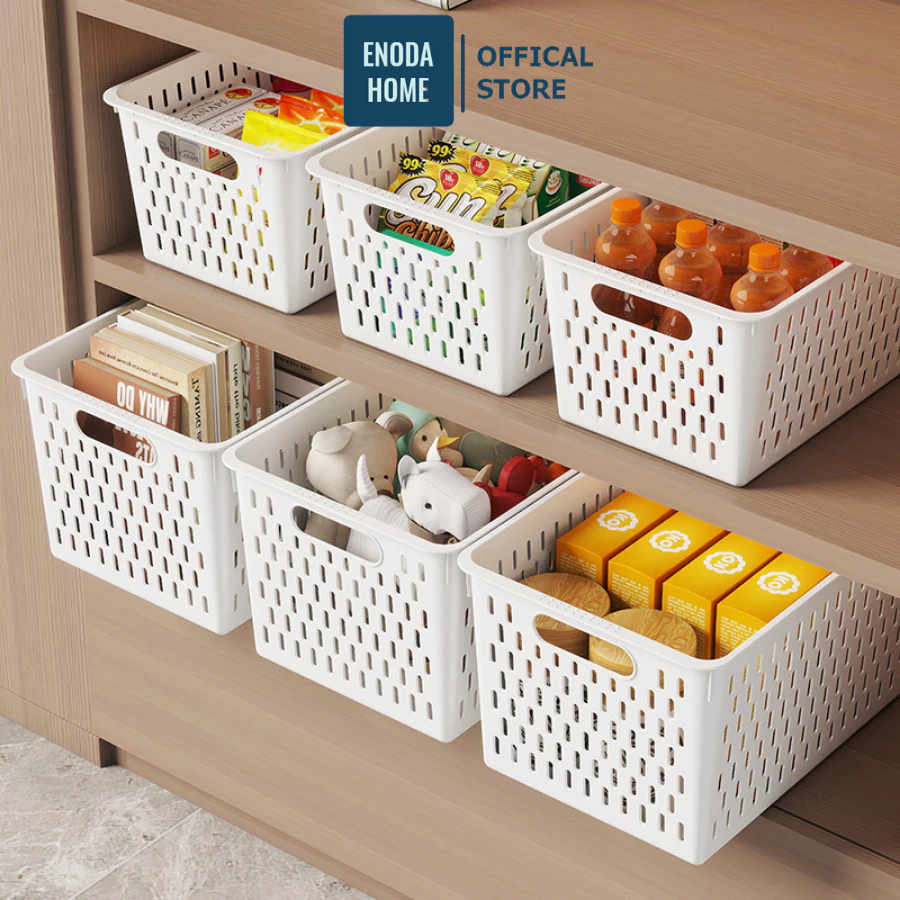 Khay Nhựa Chữ Nhật Đựng Đồ Đa Năng ENODA HOME – Rổ Nhựa A4, B5 Tiện Lợi, Có Quai Cầm – Size S/M/L/XL