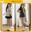 Set áo sơ mi đũi phối dây buộc hai bên eo kèm quần short cạp chun phong cách tiểu thư siêu xinh