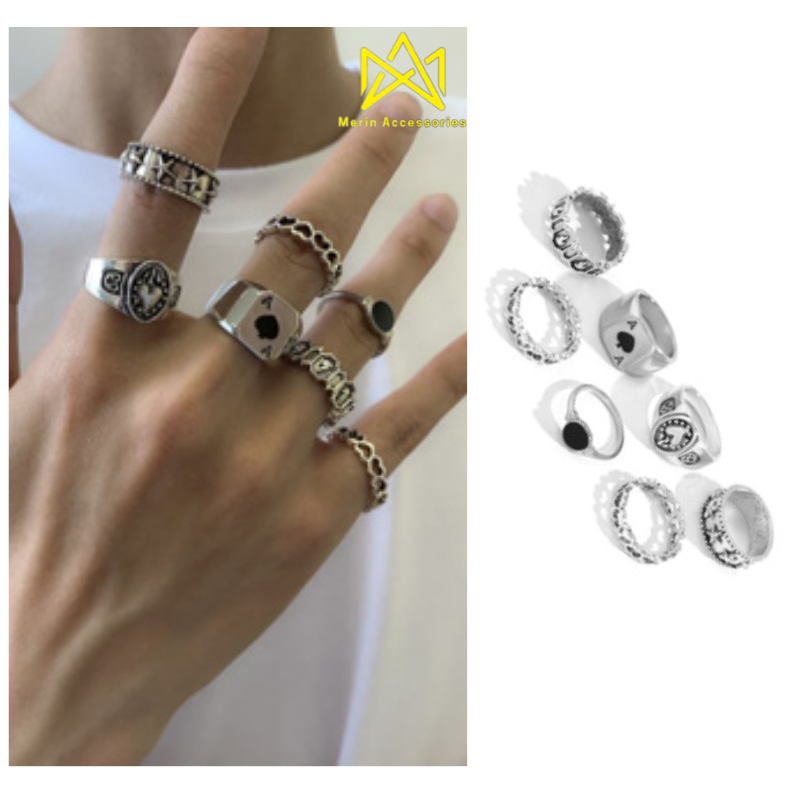 Nhẫn nam bộ set 7 nhẫn titan thiết kế thời trang basic dễ phối đồ nhiều lựa chọn Merin Accessories - Nhẫn Tổng Hợp