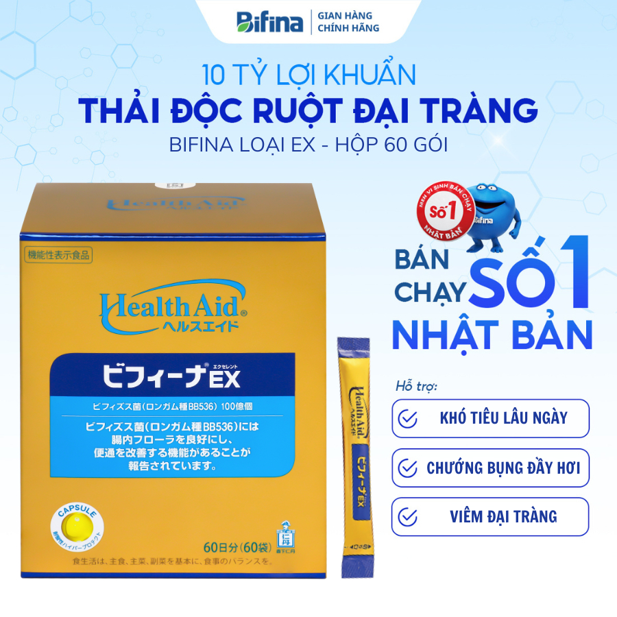 Ảnh Men tiêu hóa Bifina Nhật Bản - Thoát ngay táo bón,tiêu chảy - Loại EX hộp 60 gói 1