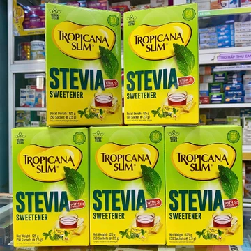 ĐƯỜNG CHO MỌI ĐỐI TƯỢNG ĂN KIÊNG Hộp 50 Gói Đường Ăn Kiêng Lá Cỏ Ngọt STEVIA Tropicana Slim