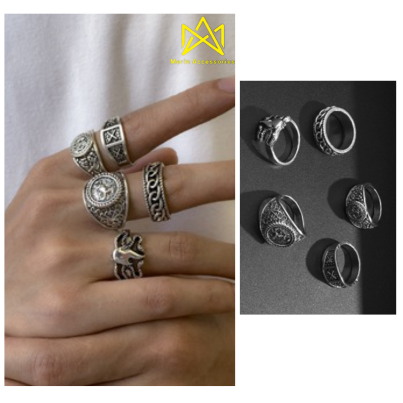 Nhẫn nam bộ set nhẫn thiết kế thời trang phong cách cổ điển Âu Mỹ Merin Accessories - Nhẫn Tổng Hợp