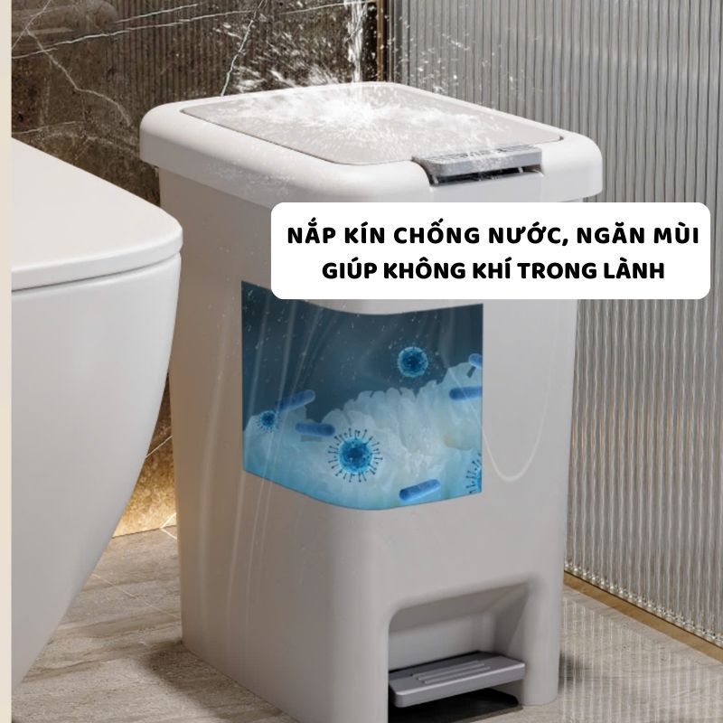 Thùng Rác Đạp Chân Chữ Nhật ENODA HOME,Nhiều Kích Thước 8L, 10L, 12L, 15L Phù Hợp Mọi Không Gian TR020