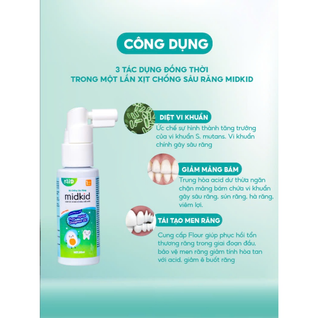 Ảnh Xịt chống sâu răng Midkid vị nho 30ml chính hãng cho bé từ 1 tuổi nuốt an toàn - Tặng Bàn chải U + Sticker 4