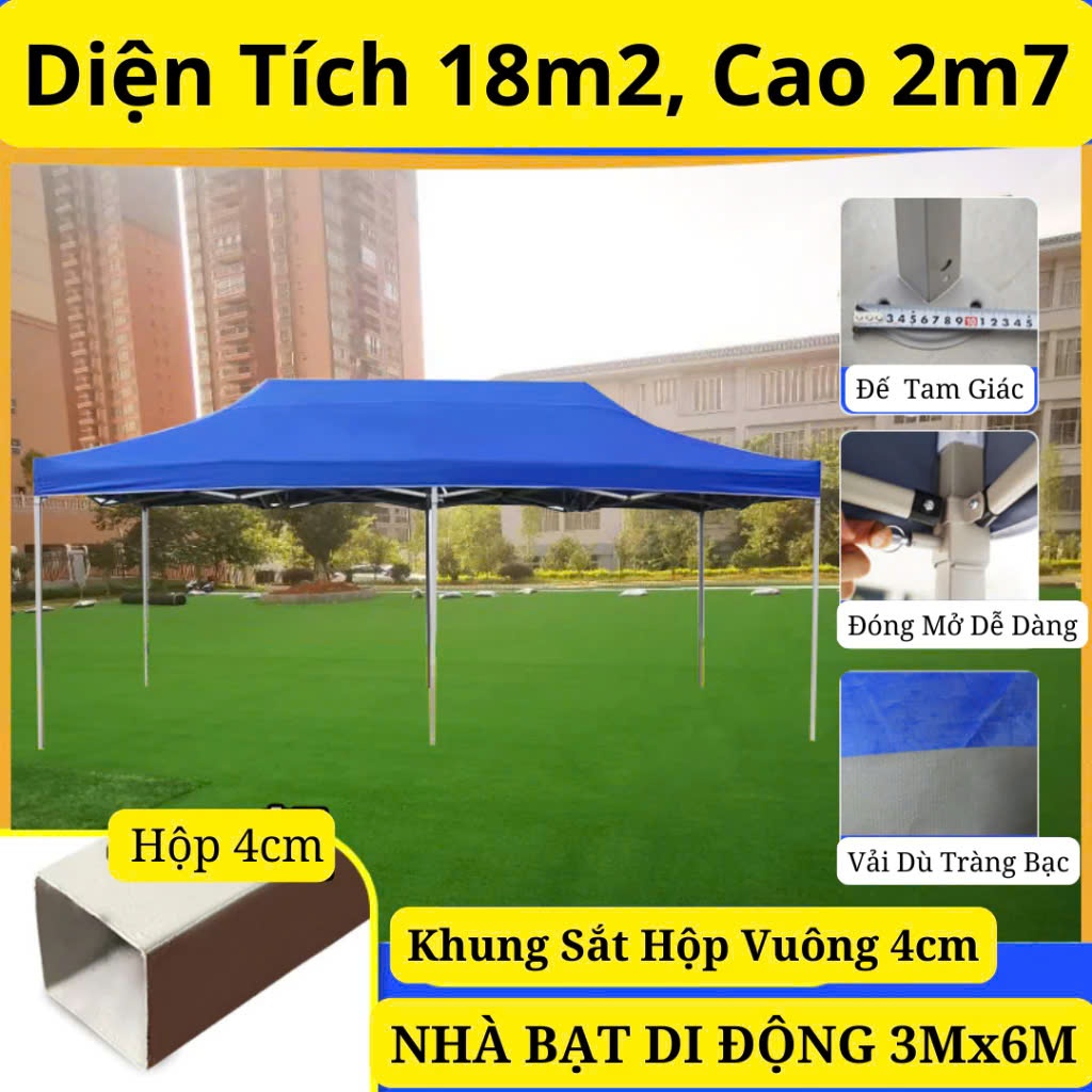 Nhà Bạt Di Động 3M x 6M Che Nắng, Che Mưa Ngoài Trời, Khung Thép Sơn Tĩnh Điện Chống Rỉ