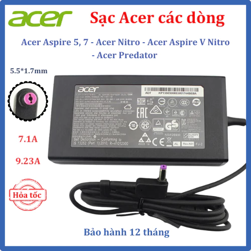 Sac Laptop Acer 19V- 7.1A/ 9.23A Sạc Acer Nitro 5 Sạc Acer Aspire 7 8940 9800 L100 L310 L320 Travelmate 2700