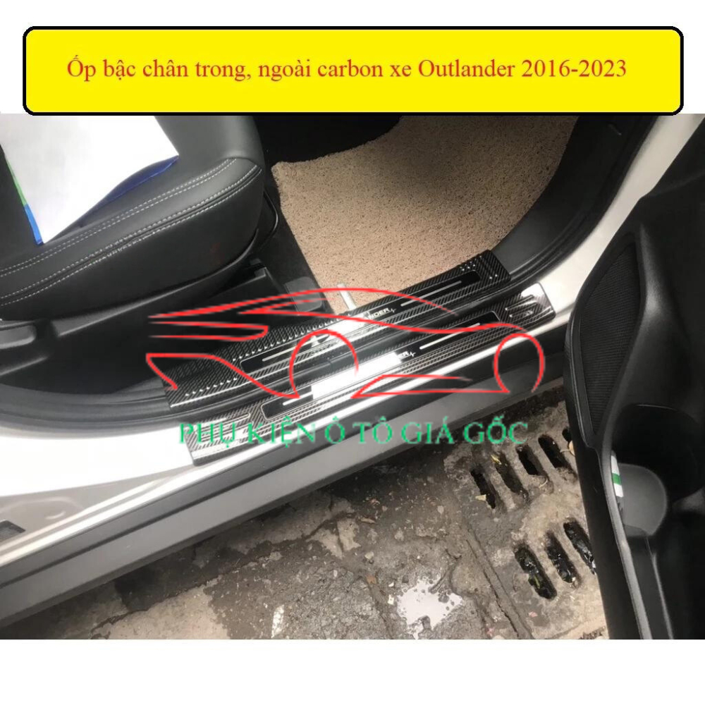 Ốp bậc cửa, nẹp bước chân trong, ngoài Carbon xe Mitsubishi Outlander 2016-2023
