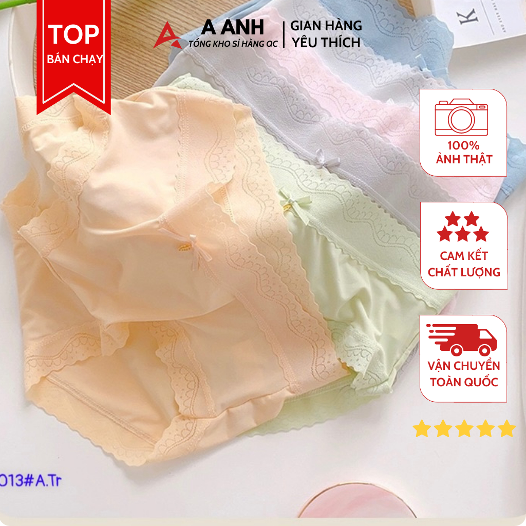 Quần Lót Nữ Su Lụa Siêu Mỏng Không Lộ Viền Co Giãn Phối Ren Hoa Thoáng Mát