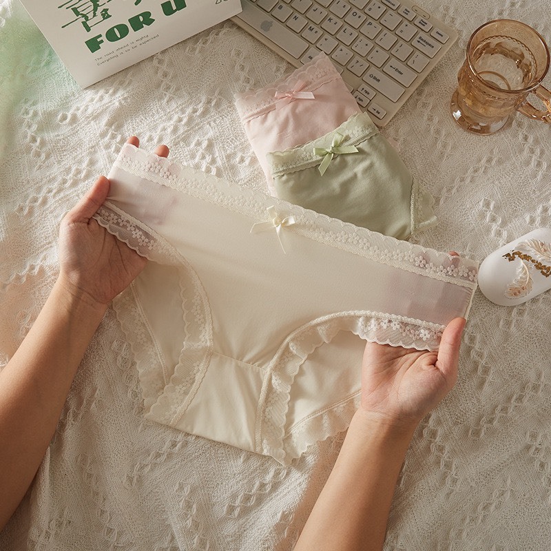 Quần Lót Nữ Su Lụa Co Giãn Phối Ren Siêu Mỏng Không Lộ Viền Thoáng Mát Gợi Cảm