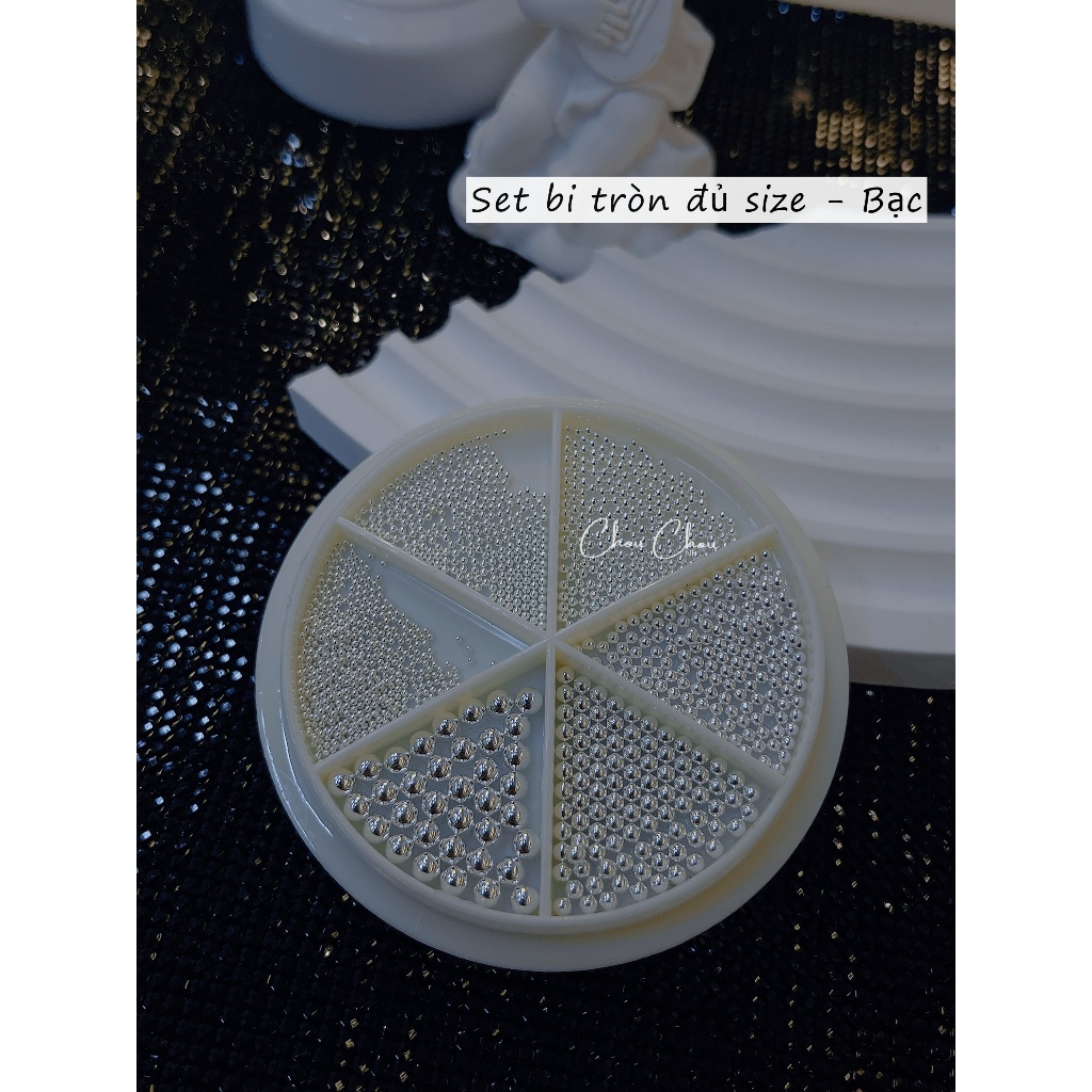 Set bi tròn vàng bạc, bi tròn trang trí móng , bi tròn vàng bạc đủ size