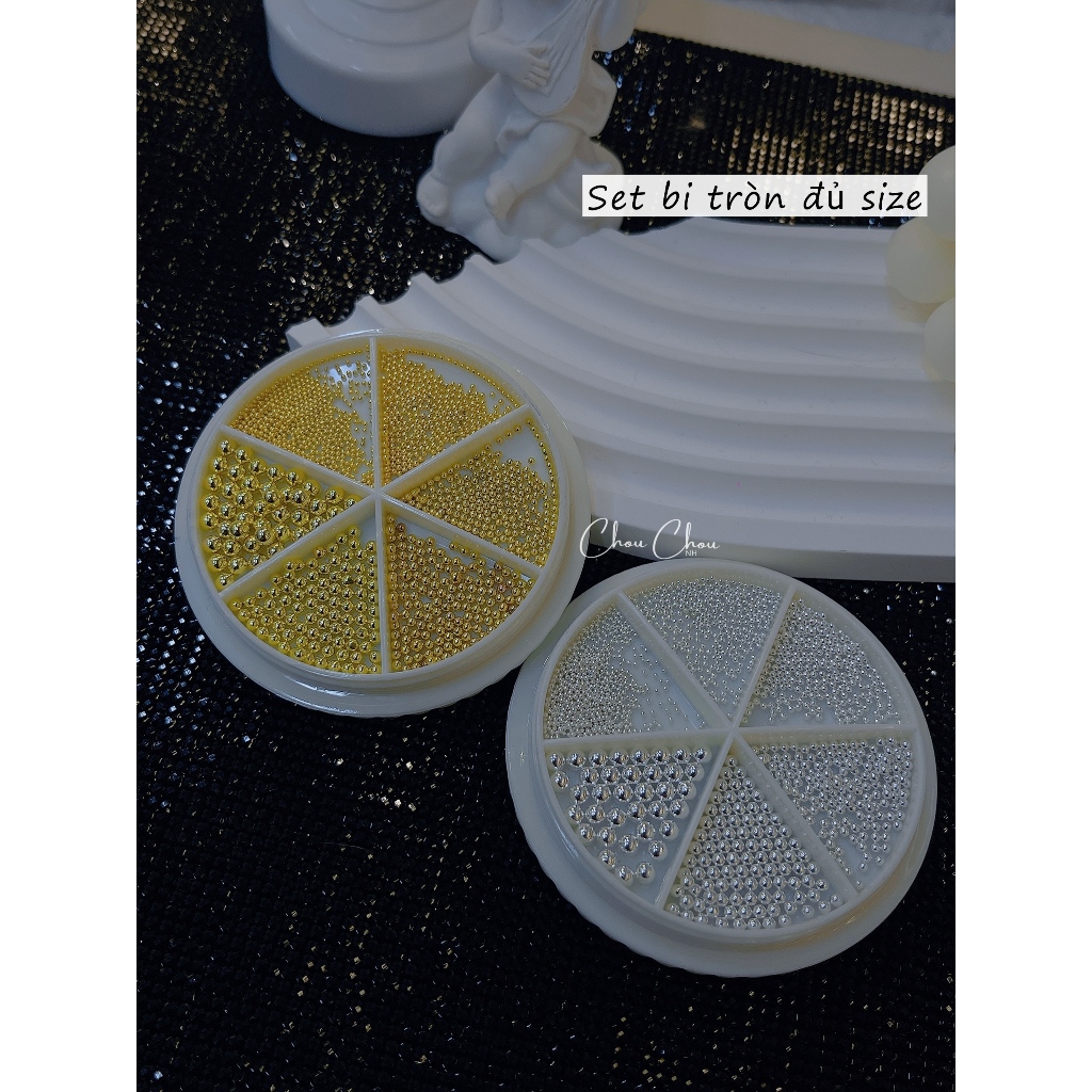 Set bi tròn vàng bạc, bi tròn trang trí móng , bi tròn vàng bạc đủ size