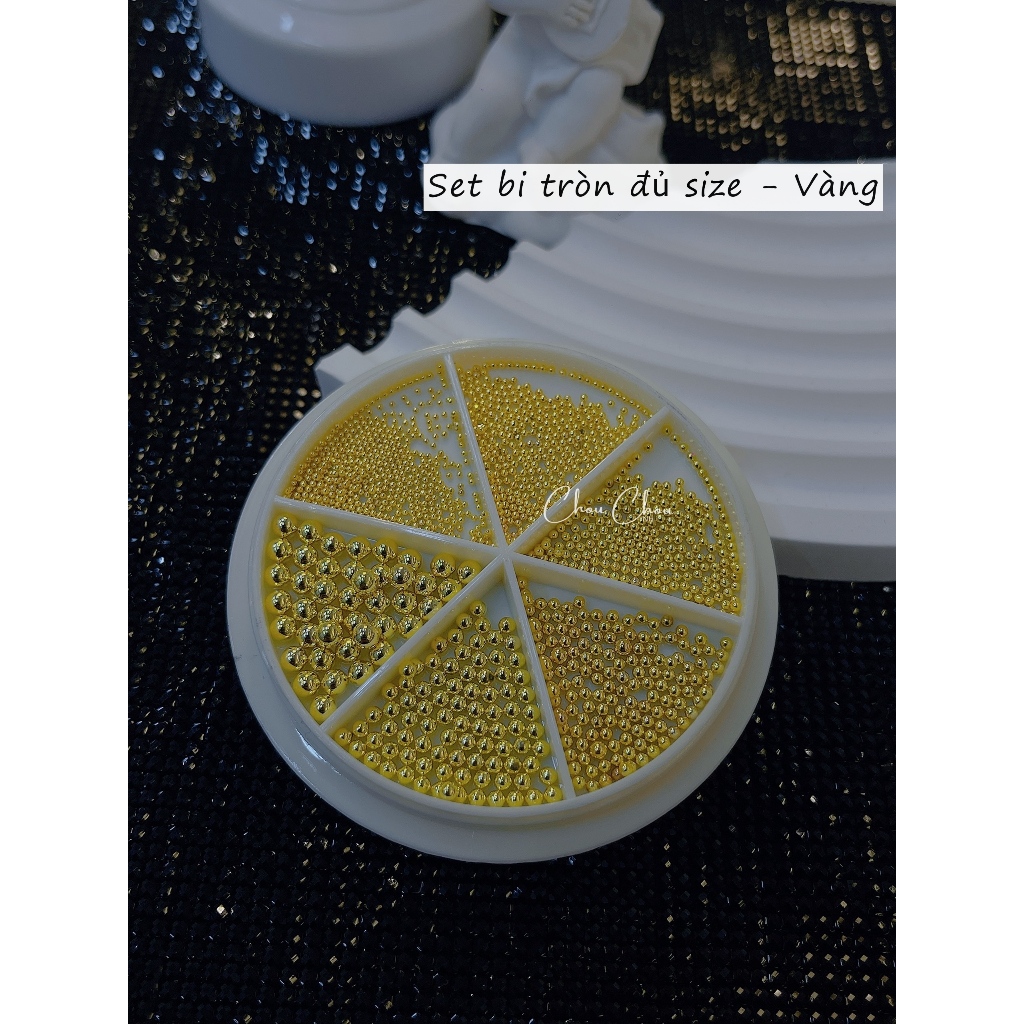 Set bi tròn vàng bạc, bi tròn trang trí móng , bi tròn vàng bạc đủ size