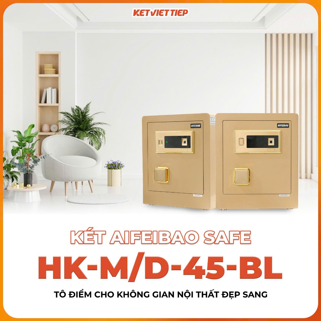 Két Sắt Mini Thông Minh Nhập Khẩu Aifeibao 45-BL 24KG Điện Tử Màu Vàng Gold Sang Trọng (Miễn Phí Giao Hàng Toàn Quốc)