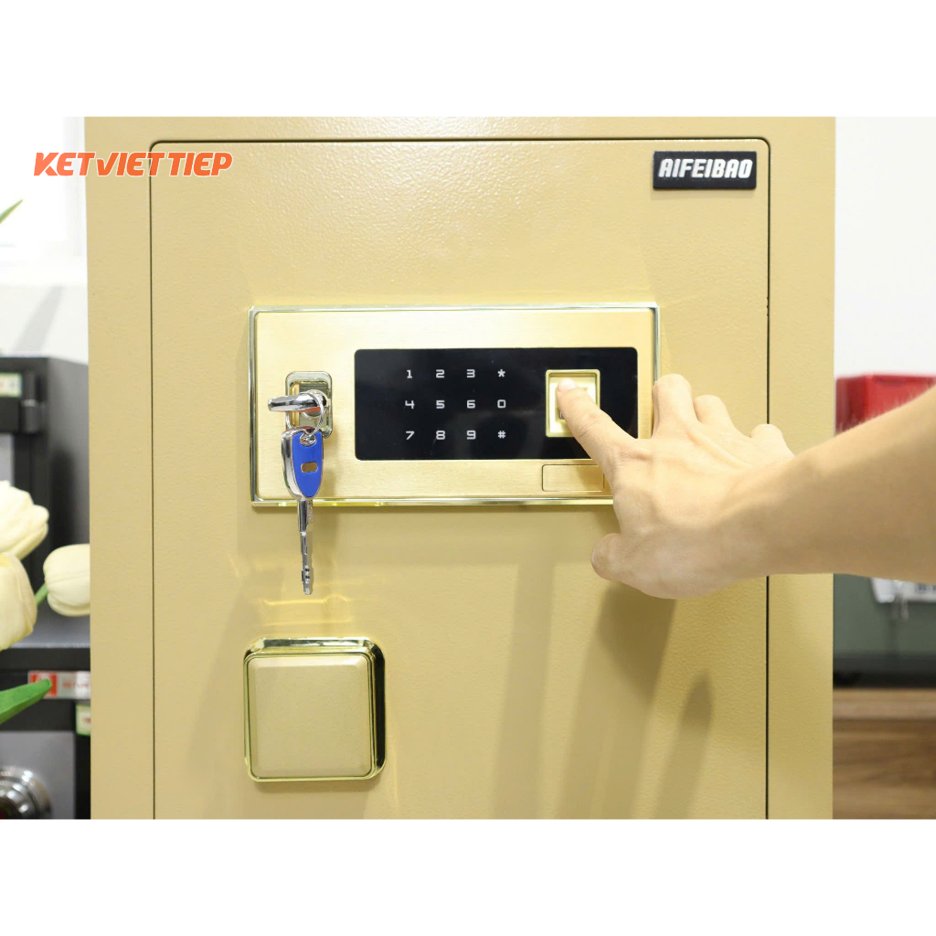Két Sắt Mini Thông Minh Nhập Khẩu Aifeibao 45-BL 24KG Điện Tử Màu Vàng Gold Sang Trọng (Miễn Phí Giao Hàng Toàn Quốc)